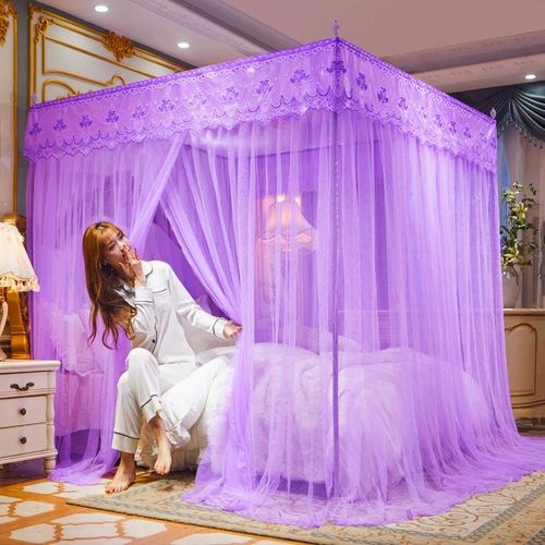 Ultimate Protection & Cozy Mosquito Net With 4 Stainless Steel Stands & 3 Doors Design Bed Net S1 - Purple